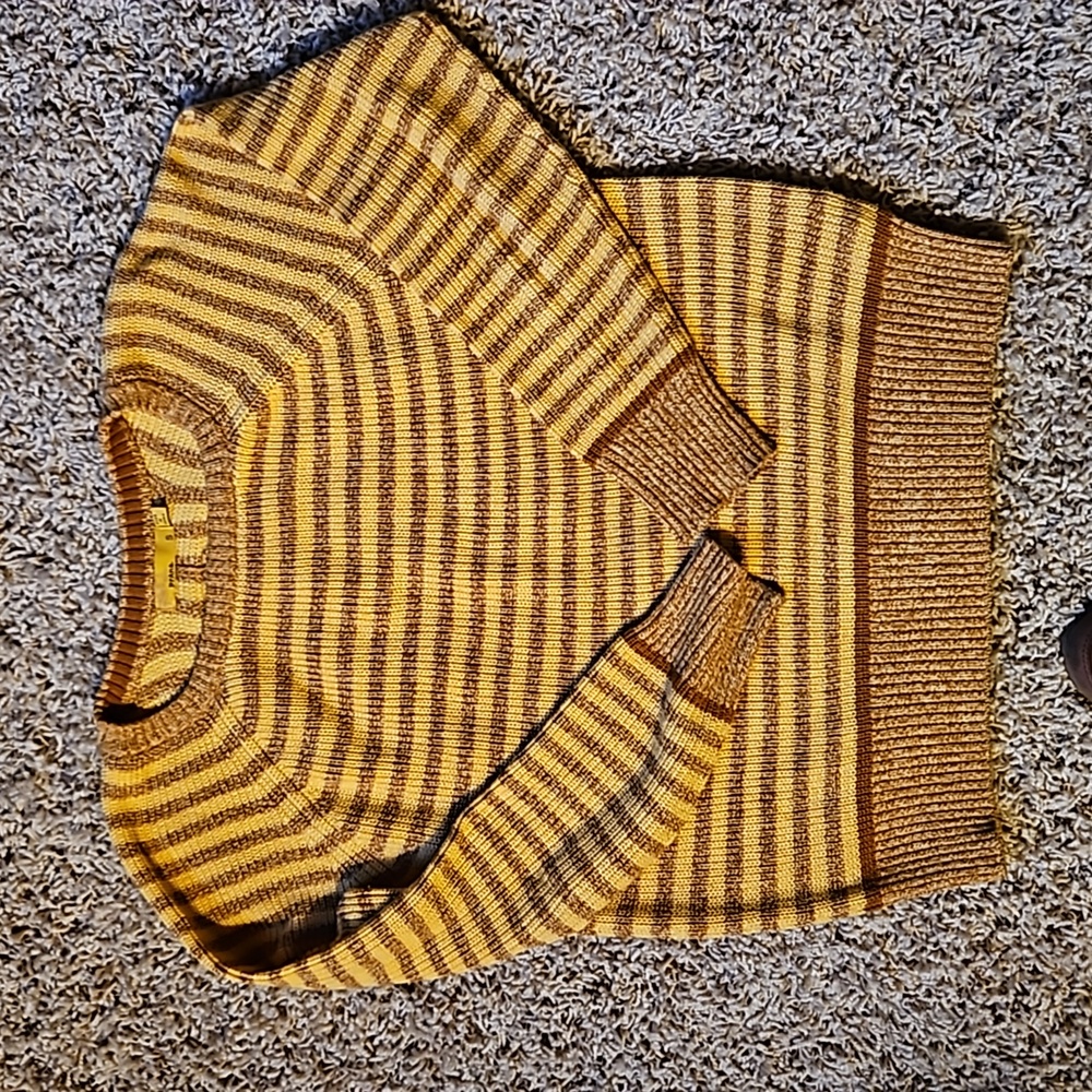 Prana Sweater, Size Small, yellow brown stripe